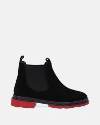 CZARNE SZTYBLETY ZE SKÓRY ZAMSZOWEJ 53C1035 BLACK. Czarne botki Venezia, bez wzorów, ze skóry, bez obcasa, bez zapięcia. Za 239.00 zł.