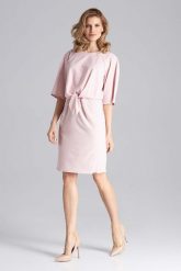 Różowa Sukienka przed Kolana z Wiązaniem w Talii. Czerwone sukienki Figl, l, bez wzorów, z elastanu, wizytowe, bez kołnierzyka, bez ramiączek. Za 289.00 zł.
