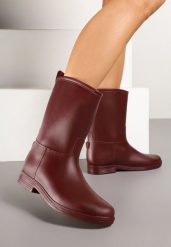 Bordowe Eleganckie Kalosze z Ozdobnym Przeszyciem Lenrisa. Czerwone kalosze Renee, bez wzorów, z jeansu, bez zapięcia. Za 79.99 zł.