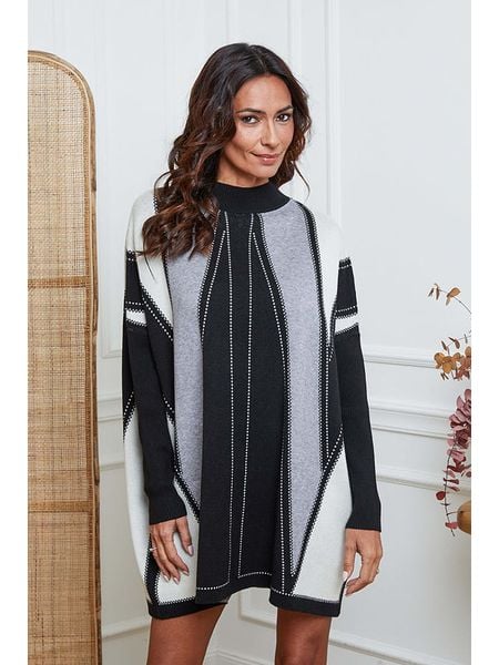 So Cachemire Sukienka dzianinowa "Jamjam" w kolorze szaro-czarnym rozmiar: S. Czarne sukienki So Cachemire, na co dzień, s, bez wzorów, z dzianiny, bez kołnierzyka, bez ramiączek, mini, proste. Za 184.02 zł.