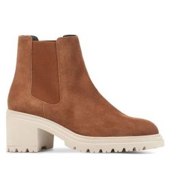 Botki Geox. Brązowe botki Geox, bez wzorów, bez obcasa, na słupku, bez zapięcia. Za 569.99 zł.