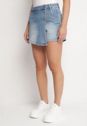 Niebieskie Spódnico-Szorty z Ozdobną Zakładką i Guzikami Ralritia. Niebieskie szorty Born2be, bez wzorów, eleganckie. Za 119.99 zł.