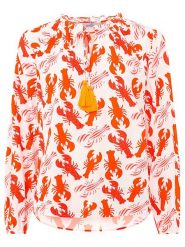 Zwillingsherz Bluzka "Lobster Mix" w kolorze biało-czerwonym rozmiar: S/M. Białe bluzki Zwillingsherz, m, z aplikacjami, z wiskozy, bez kołnierzyka, bez ramiączek. Za 95.92 zł.