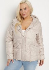Beżowa Kurtka Pikowana z Nieodpinanym Kapturem i Kieszeniami Annitte. Brązowe kurtki Born2be, plus size, bez wzorów, z jeansu. Za 209.99 zł.