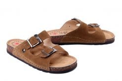 SOLO 171 beż oliwka, klapki damskie. Brązowe klapki Solo, bez wzorów, ze skóry, bez obcasa, bez zapięcia. Za 294.90 zł.