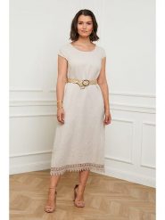 Curvy Lady Lniana sukienka w kolorze beżowym rozmiar: 44/46. Brązowe sukienki Curvy Lady, na co dzień, bez wzorów, z koronki, klasyczne, bez kołnierzyka, bez ramiączek, maxi, proste. Za 119.12 zł.