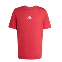 T-shirt Adidas Essentials Three Stripes czerwona, bawełniana. Czerwone t-shirty adidas, bez wzorów, z bawełny, sportowe, bez kołnierzyka, bez ramiączek. Za 96.99 zł.
