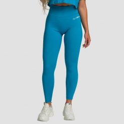 Legginsy damskie fitness z wysokim stanem akwamarynowe Limitless. Niebieskie legginsy GYMBEAM, bez wzorów, z elastanu, sportowe. Za 112.90 zł.