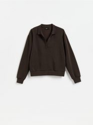 Bluza z dodatkiem modalu - ciemnobrązowy. Brązowe bluzy bez kaptura Reserved, l, bez wzorów, z dzianiny, bez kaptura. Za 109.99 zł.