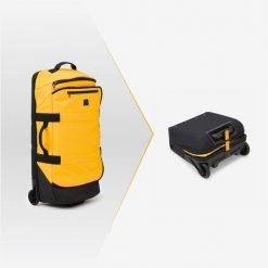 Torba podróżna składana Space Saver 85 l. Brązowe torby podróżne Decathlon, bez wzorów, z materiału, duże. Za 449.99 zł.