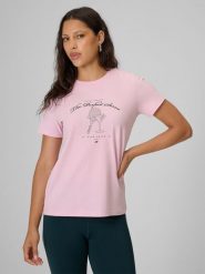 4F T-shirt regular z nadrukiem damski - różowy XXL. Czerwone t-shirty 4f, xxl, bez wzorów, z bawełny, bez kołnierzyka, bez ramiączek. Za 59.99 zł.