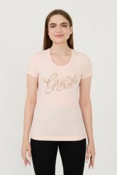 GUESS Różowy damski t-shirt Script, Rozmiar XL. Czerwone t-shirty Guess, xl, z aplikacjami, bez kołnierzyka, bez ramiączek. W wyprzedaży za 164.99 zł.