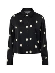 Opus Damska bluzka koszulowa - Farmena dot Kobiety Satyna czarny|biały w kropki, 38. Białe bluzki Opus, bez wzorów, z satyny, bez kołnierzyka, bez ramiączek. Za 349.95 zł.