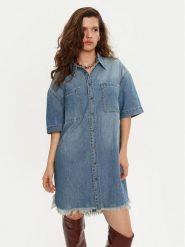One Teaspoon Sukienka jeansowa 26541 Niebieski Relaxed Fit. Niebieskie sukienki One Teaspoon, xxs, bez wzorów, z bawełny, bez kołnierzyka, bez ramiączek. Za 379.99 zł.