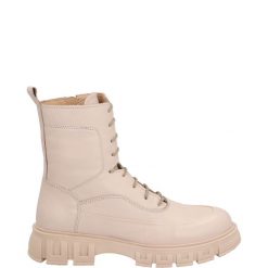 BOTKI Z OCIEPLENIEM 11902 BEIGE. Brązowe botki Venezia, bez wzorów, ze skóry, bez obcasa, bez zapięcia. Za 199.00 zł.