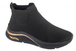 Buty sportowe damskie, Arch Fit S-Miles - Sock Walk. Czarne buty treningowe Skechers, bez wzorów, z materiału, przed kostkę, bez zapięcia, trekkingowe. Za 289.99 zł.