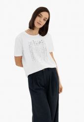 T-shirt z błyszczącym nadrukiem T-SEAR. Białe t-shirty Volcano, m, bez wzorów, z bawełny, klasyczne, bez kołnierzyka, bez ramiączek. Za 59.99 zł.