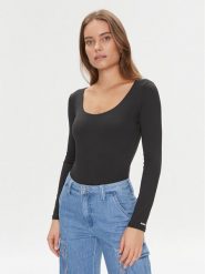 Guess Body Chia V3BP22 KC450 Czarny Slim Fit. Czarne body i gorsety Guess, z aplikacjami, z syntetyku, bez ramiączek. Za 199.99 zł.