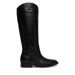 Kozaki Guess. Czarne kozaki Guess, z aplikacjami, bez obcasa, na płaskiej podeszwie, bez zapięcia. Za 954.99 zł.