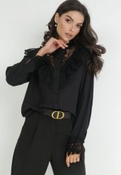 Czarna Koszula z Koronką i Sargaia. Czarne koszule Born2be, m, bez wzorów, z koronki, eleganckie, bez kołnierzyka, bez ramiączek. W wyprzedaży za 142.49 zł.