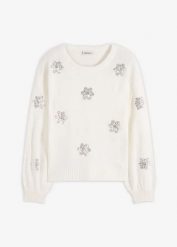 Sweter. Białe swetry bonprix, bez wzorów, eleganckie, bez ramiączek. Za 124.99 zł.