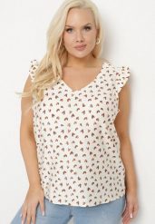 Jasnobeżowa Bluzka z Wiskozą w Serduszka z Falbankami na Ramionach Tasozi. Brązowe bluzki Born2be, plus size, bez wzorów, z jeansu, bez kołnierzyka, plus size, bez ramiączek. Za 79.99 zł.