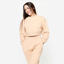Bluza do treningu siłowego damska Domyos crop. Brązowe bluzy DOMYOS, m, bez wzorów, z bawełny, sportowe, bez ramiączek, bez kaptura. Za 129.99 zł.