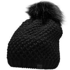 Damska czapka 4F głęboka H4Z22 z pomponem, czarna. Czarne czapki zimowe 4f, bez wzorów, z wełny, sportowe. Za 52.99 zł.