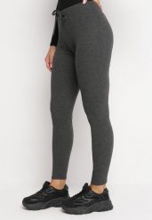 Ciemnoszare Legginsy z Elastycznej Bawełny z Wiązaniem w Talii Blemania. Szare legginsy Born2be, bez wzorów, z bawełny. Za 59.99 zł.