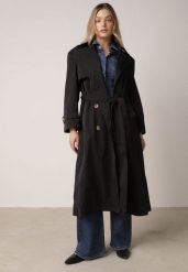 Czarny Bawełniano-Wiskozowy Płaszcz Trencz z Wiązanym Paskiem i Klapą Lissana. Czarne płaszcze Born2be, l, bez wzorów, z bawełny, eleganckie, bez kaptura. Za 209.99 zł.