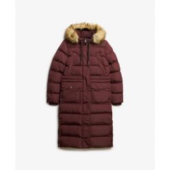 Długi płaszcz z sztucznego futra dla kobiet Superdry Everest. Fioletowe płaszcze Superdry, na zimę, xl, bez wzorów, z futra, eleganckie, bez kaptura. Za 967.20 zł.