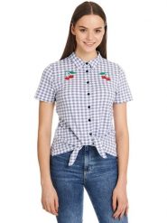 Pussy Deluxe Bluzka w kolorze błękitno-białym rozmiar: M. Niebieskie bluzki Pussy Deluxe, m, bez wzorów, bez kołnierzyka, bez ramiączek. Za 52.67 zł.