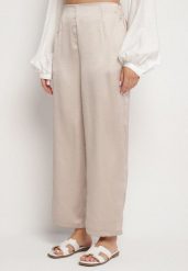 Beżowe Satynowe Spodnie w Eleganckim Stylu z Szeroką Nogawką Liovene. Brązowe jeansy Born2be, bez wzorów, z jeansu, eleganckie, z podwyższonym stanem. Za 119.99 zł.