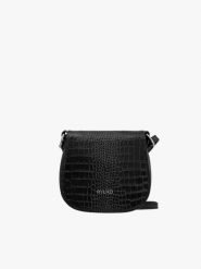 Czarna listonoszka damska z fakturą skóry węża. Czarne listonoszki Ryłko, bez wzorów, ze skóry, eleganckie, małe, bez dodatków. Za 229.99 zł.