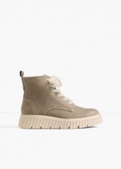 Botki sznurowane Tamaris. Brązowe botki bonprix, bez wzorów, bez obcasa, bez zapięcia. Za 299.99 zł.