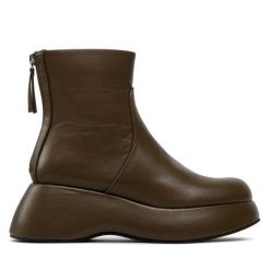Botki DeeZee. Zielone botki DeeZee, bez wzorów, bez obcasa, na koturnie, bez zapięcia. Za 179.99 zł.