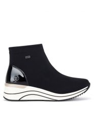 Remonte Botki D0T73-03 Czarny. Czarne botki Remonte, bez wzorów, z materiału, bez obcasa, na koturnie, bez zapięcia. Za 349.99 zł.