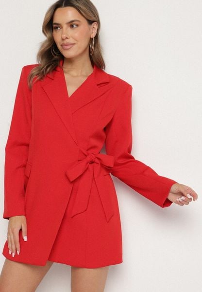 Czerwona Kopertowa Sukienka z Imitacją Kieszeni Talriti. Czerwone sukienki Born2be, l, bez wzorów, eleganckie, bez kołnierzyka, bez ramiączek, kopertowe. Za 89.99 zł.