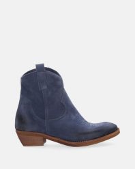 GRANATOWE KOWBOJKI Z HAFTEM 25035R CAM JEANS. Botki Venezia, bez wzorów, z jeansu, bez obcasa, bez zapięcia. Za 649.00 zł.