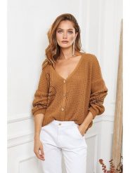 Joséfine Kardigan "Beegees" w kolorze jasnobrązowym rozmiar: M. Brązowe swetry Joséfine, m, bez wzorów, ze splotem, bez ramiączek. Za 130.99 zł.