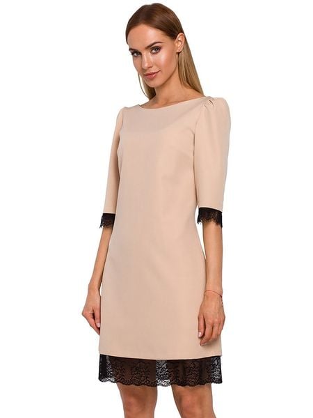 Made of emotion Sukienka w kolorze beżowym rozmiar: S. Brązowe sukienki Made Of Emotion, s, bez wzorów, z koronki, bez kołnierzyka, bez ramiączek, midi. Za 65.54 zł.