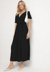 Czarna Kopertowa Sukienka z Bawełną i Paskiem Ivellevia. Czarne sukienki Born2be, na co dzień, l, bez wzorów, z bawełny, eleganckie, bez kołnierzyka, bez ramiączek, maxi, kopertowe. W wyprzedaży za 67.99 zł.
