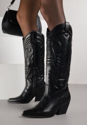 Czarne Kozaki Kowbojki na Stożku z Przeszywanym Wzorem na Cholewce Feressa. Czarne kozaki Born2be, bez wzorów, z jeansu, bez obcasa, na obcasie, bez zapięcia. Za 149.99 zł.