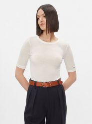 Tommy Hilfiger T-Shirt Slim Soft Tencel C-Nk 1/2Slv WW0WW39789 Écru Slim Fit. T-shirty Tommy Hilfiger, m, bez wzorów, z wiskozy, bez kołnierzyka, bez ramiączek. Za 239.99 zł.