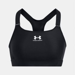 Stanik sportowy do jogi i pilatesu damski Under Armour. Czarne biustonosze sportowe Under Armour, bez wzorów, do biegania. Za 219.99 zł.