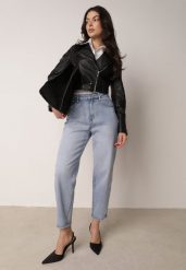 Niebieskie Bawełniane Jeansy Klasyczne o Kroju Mom Fit Qinvielle. Niebieskie jeansy Born2be, plus size, bez wzorów, z bawełny, biznesowe. Za 109.99 zł.