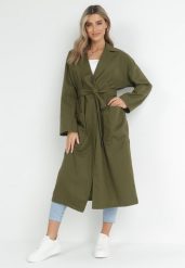 Zielony Płaszcz Oversize z Wiązanym Paskiem Ziyanna. Zielone płaszcze Born2be, l, bez wzorów, z materiału, bez kaptura. W wyprzedaży za 288.99 zł.