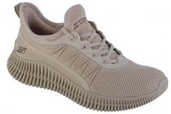 Buty sportowe Sneakersy damskie, Skechers Bobs Geo-New Aesthetics. Brązowe buty treningowe Skechers, bez wzorów, z materiału, przed kostkę, bez zapięcia, trekkingowe. Za 259.99 zł.