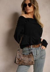 Czarny Sweter Off Shoulder z Wiskozą z Ozdobnym Marszczeniem przy Dekolcie Nelilda. Czarne swetry Renee, bez wzorów, z jeansu, casualowe, bez ramiączek. W wyprzedaży za 111.99 zł.