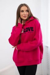 Bluza bawełniana ocieplana z kapturem Love fuksja. Czerwone bluzy KESI, l, bez wzorów, z bawełny, bez ramiączek, z kapturem. Za 250.94 zł.